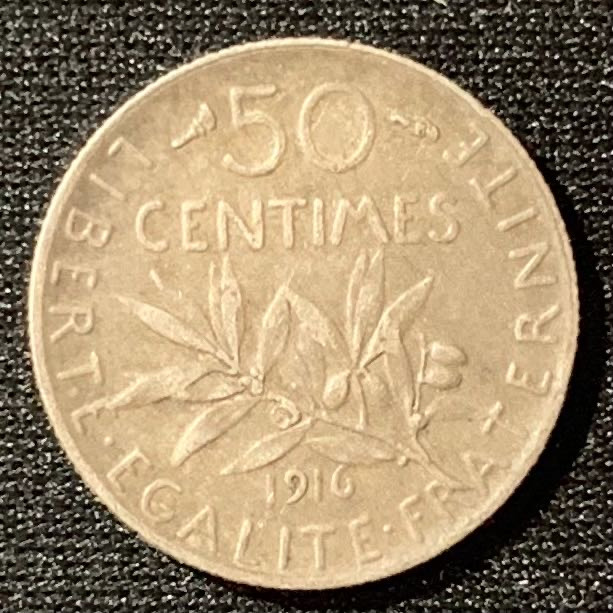 紫瑗钱币—微拍第129期  法国 1916年 播种女神 50分 2.5克 0.835银