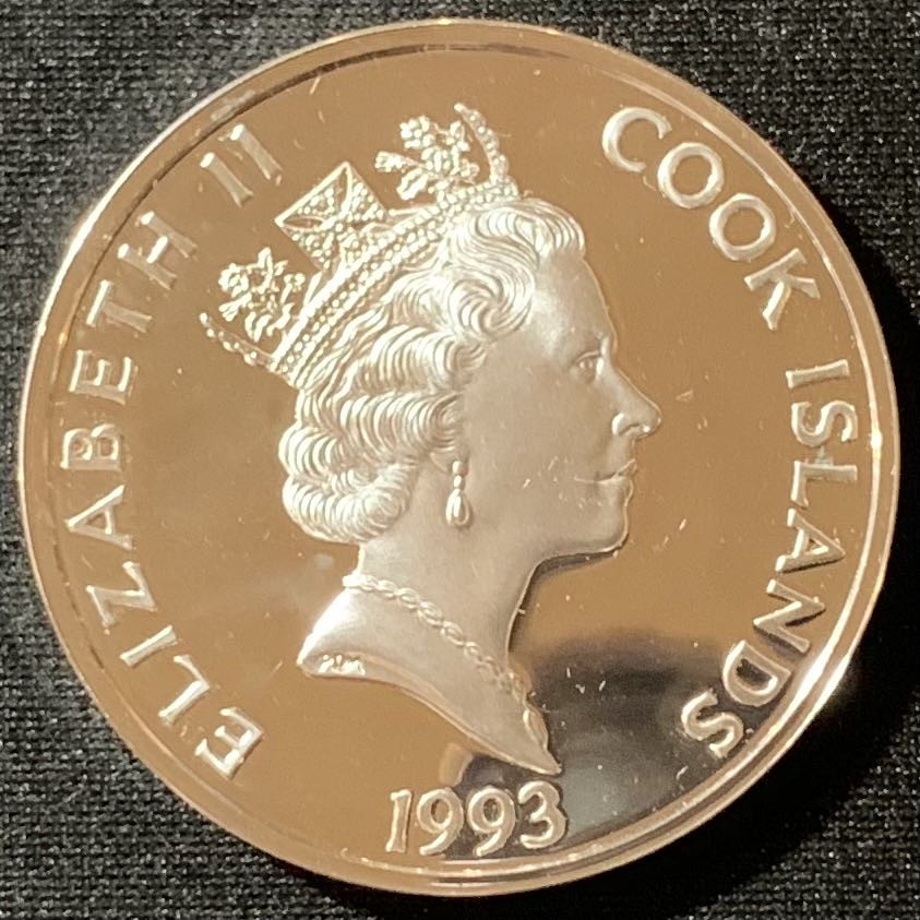 紫瑗钱币—微拍第136期  库克群岛 1993年 发现美洲500周年 胡安·德拉科萨 50元 31.35克 0.925银 精制 