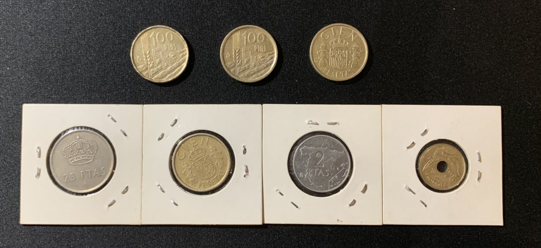 紫瑗钱币—微拍第129期  西班牙 欧元流通前 比塞塔流通硬币 7枚一组