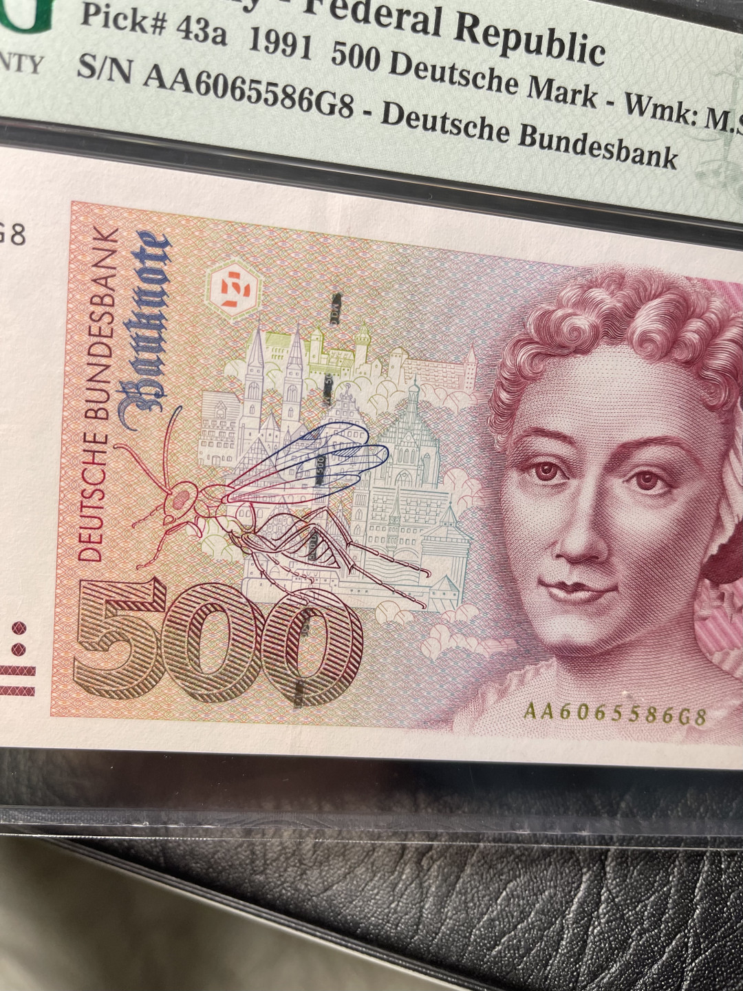 《外钞收藏家》2021年第4拍（99期） 1991年德国末版500马克 PMG66 AA冠 无347 无月牙 无拖墨
