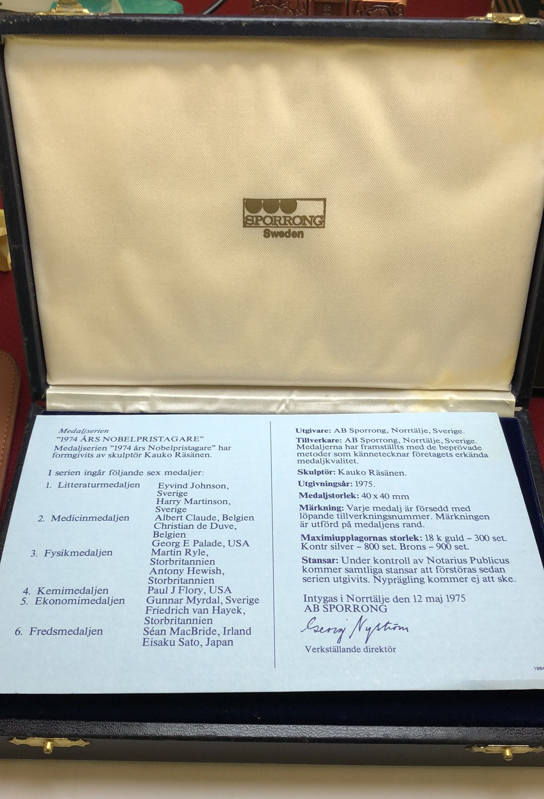 喜迎🐂年艺术麦朵尔第四场拍卖 1974年诺贝尔奖纪念