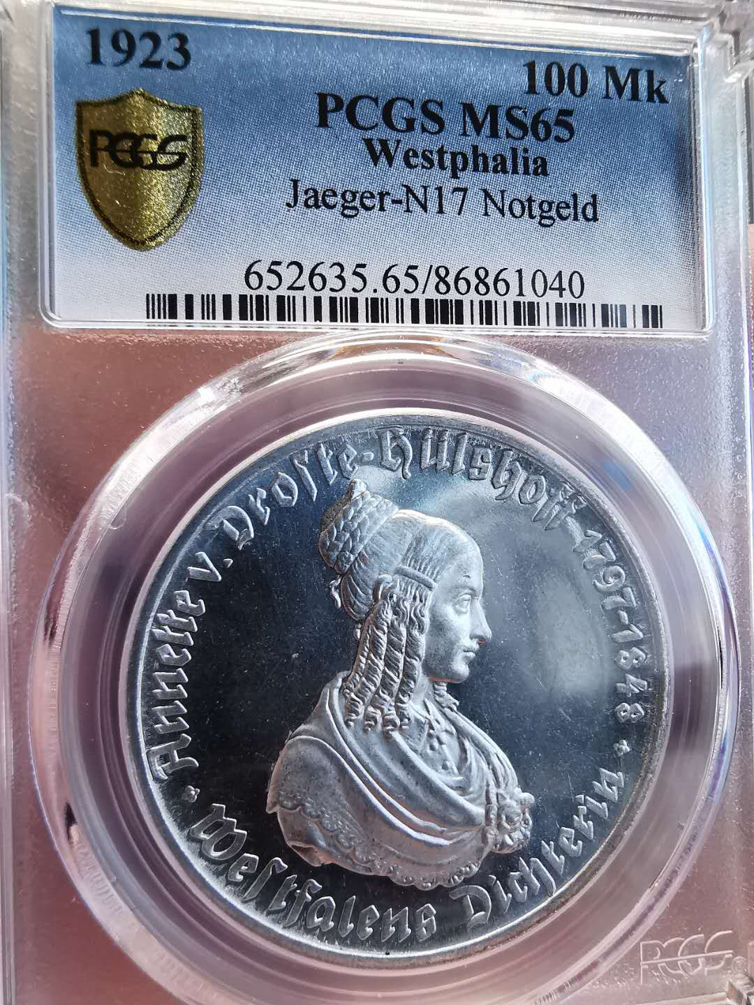 凡希社世界钱币微拍第一百四十七期年末捡漏专场 1923威斯特伐利亚女像100马克PCGS-MS65