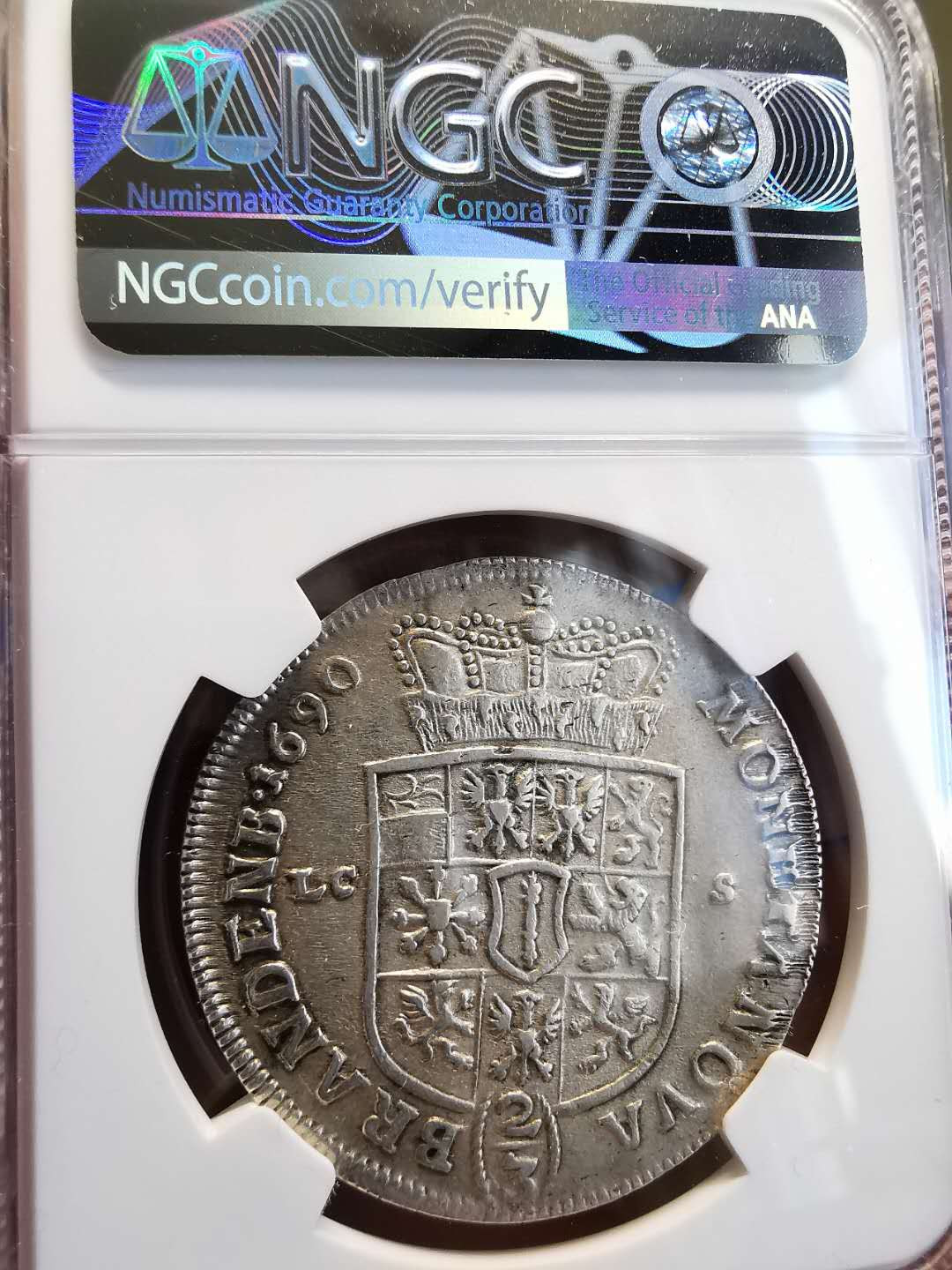 凡希社世界钱币微拍第一百四十七期年末捡漏专场 稀！1690勃兰登堡费德里希2/3泰勒NGC-AU55普鲁士首位国王！