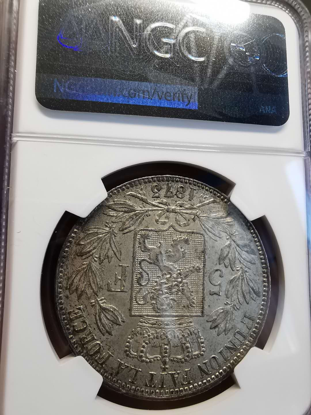 凡希社世界钱币微拍第一百四十七期年末捡漏专场 1873比利时5法郎NGC-MS61