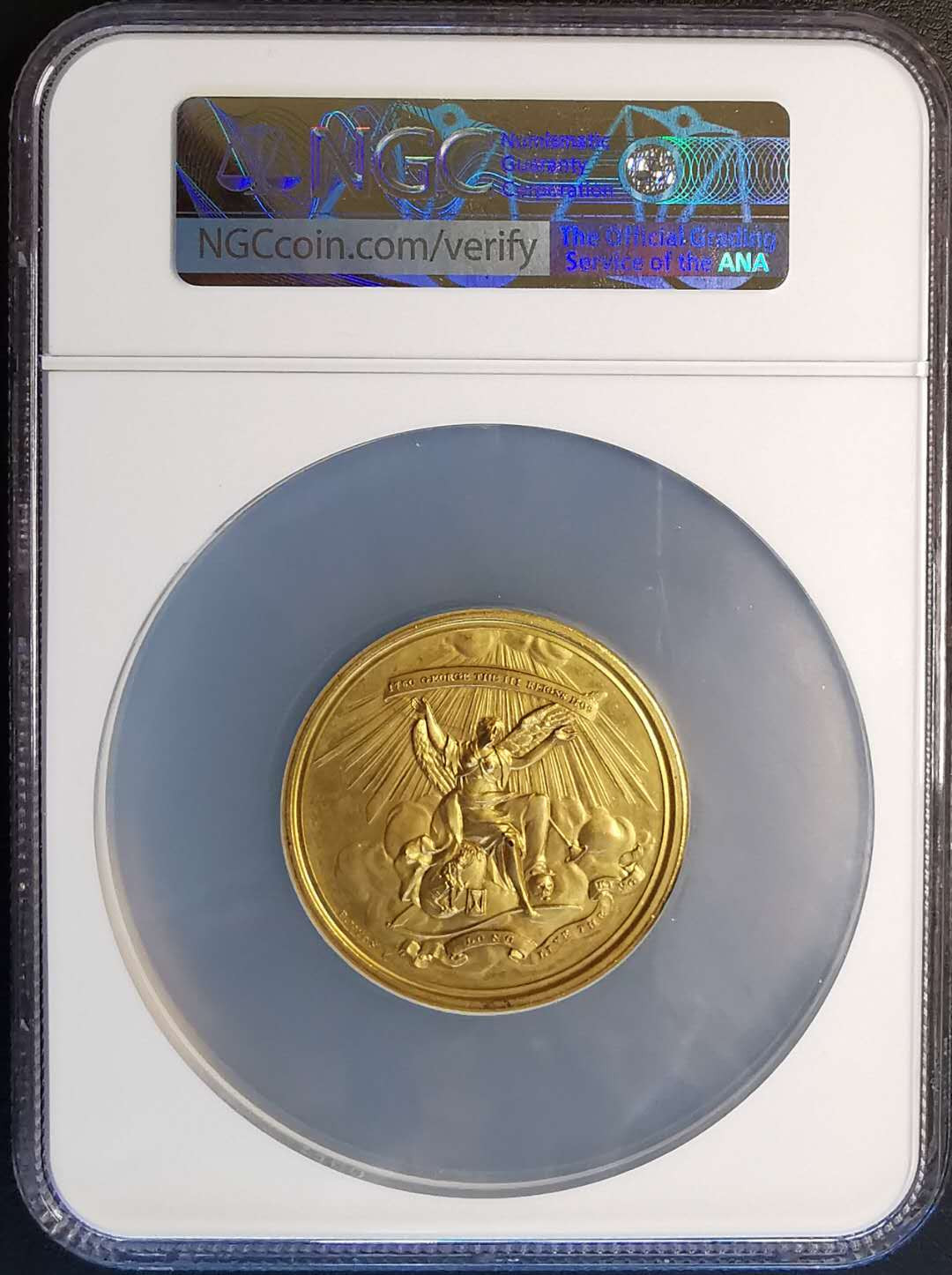 凡希社世界钱币微拍第一百四十七期年末捡漏专场 荐！1809英国乔治三世加冕五十周年纪念章铜质镀金NGC-MS62