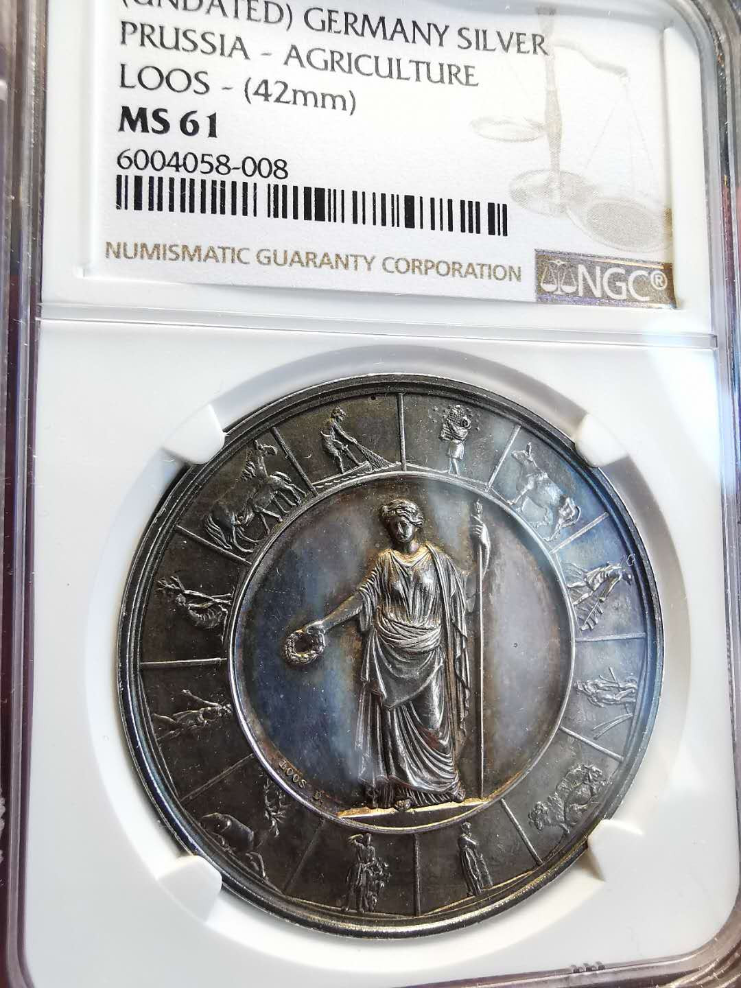 凡希社世界钱币微拍第一百四十七期年末捡漏专场 荐！十九世纪德国普鲁士农业竞赛纪念银章LOOS作品NGC-MS61精美绝伦！
