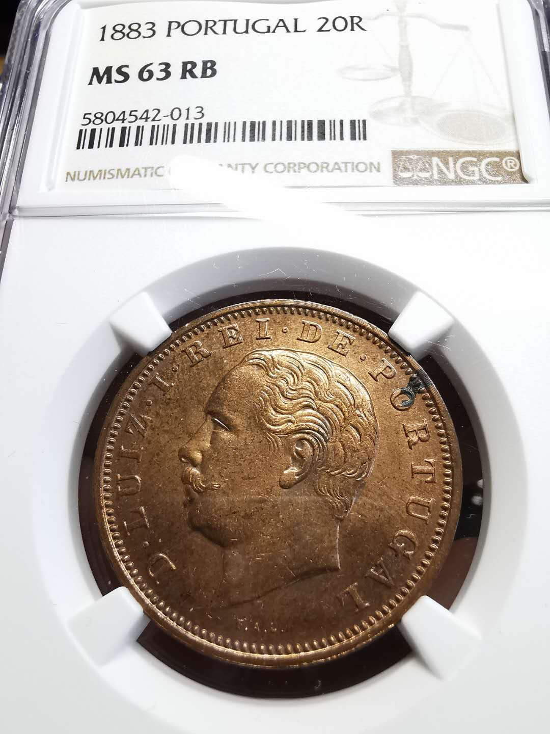 凡希社世界钱币微拍第一百四十七期年末捡漏专场 1883葡萄牙路易斯20R大铜NGC-MS63