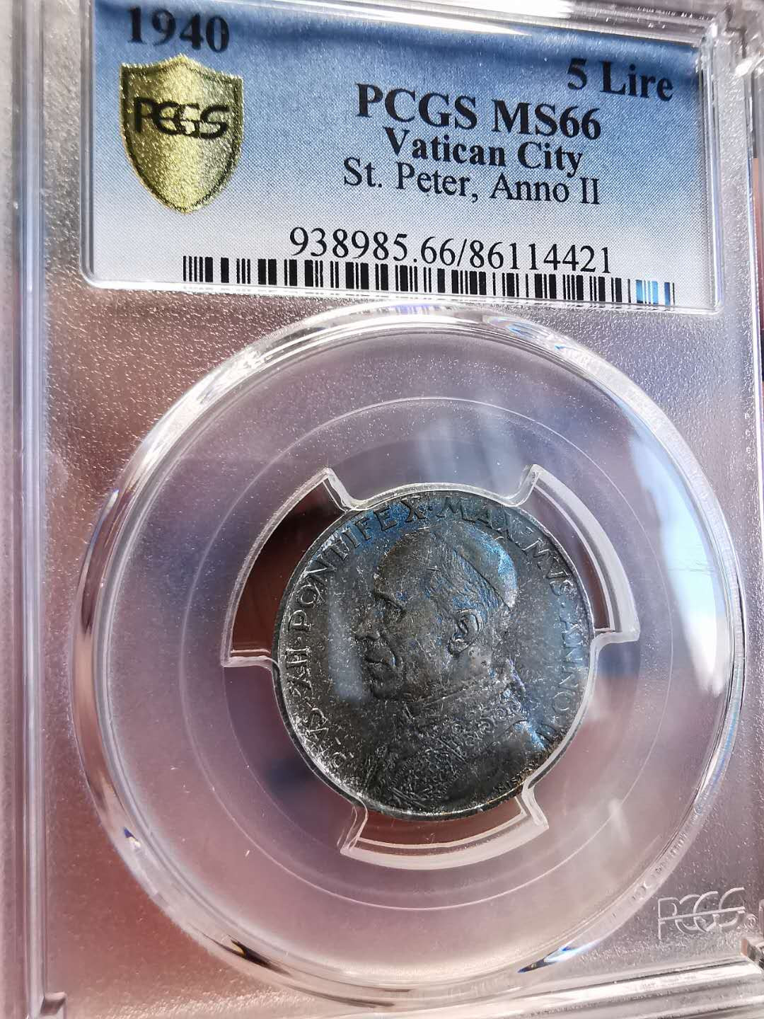 凡希社世界钱币微拍第一百四十七期年末捡漏专场 1940梵蒂冈5里拉银PCGS-MS66黑彩！