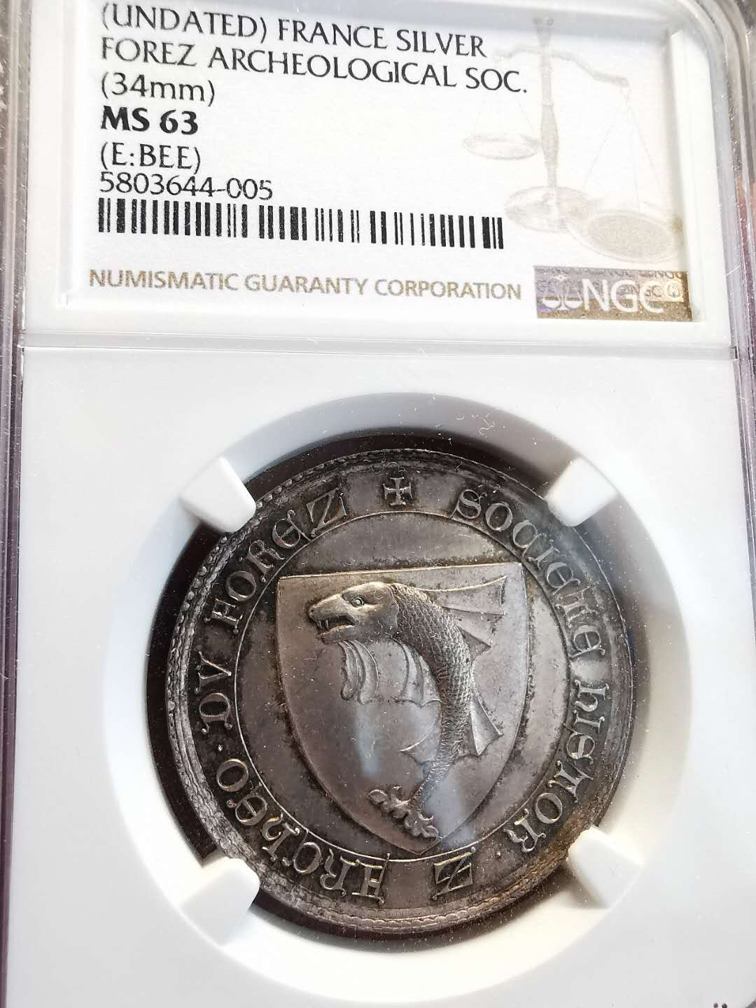 凡希社世界钱币微拍第一百四十七期年末捡漏专场 十九世纪法国考古学会纪念银章NGC-MS63