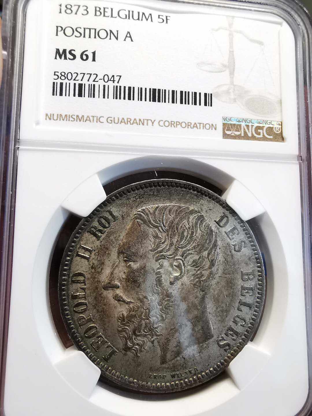 凡希社世界钱币微拍第一百四十七期年末捡漏专场 1873比利时5法郎NGC-MS61