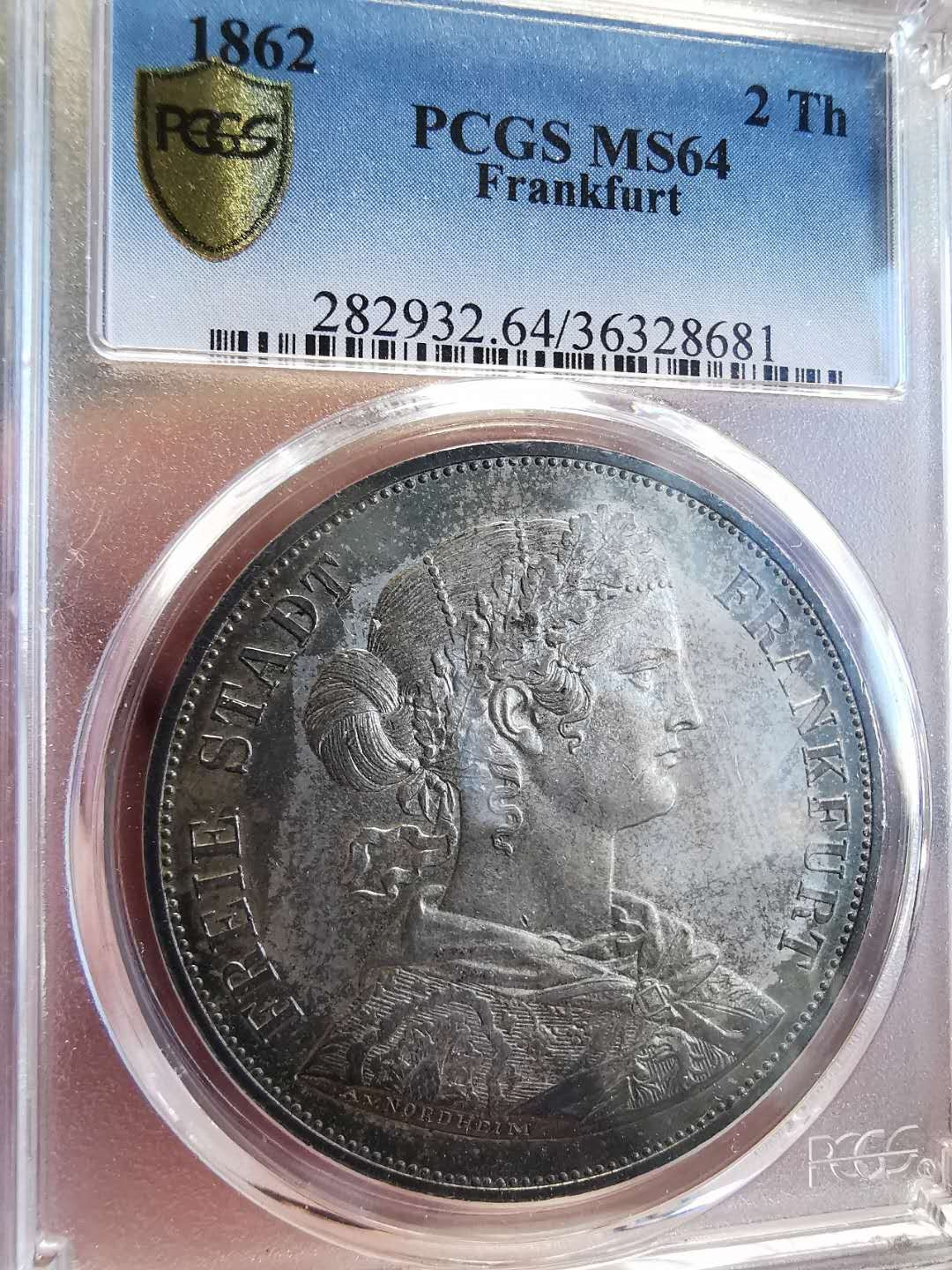 凡希社世界钱币微拍第一百四十七期年末捡漏专场 荐！1862法兰克福少女2泰勒PCGS-MS64五彩顶级品！