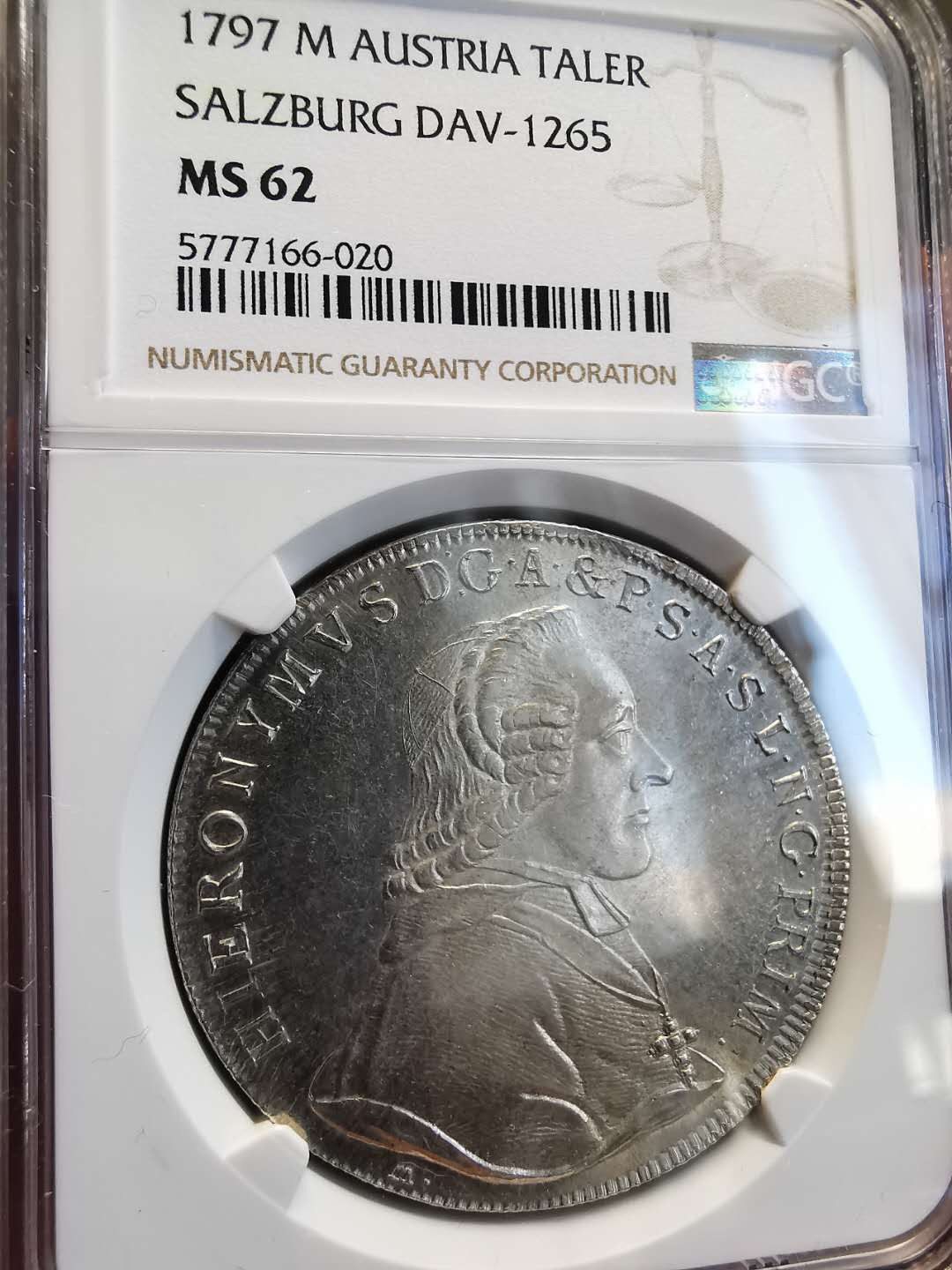 凡希社世界钱币微拍第一百四十七期年末捡漏专场 荐！1797萨尔茨堡主教区泰勒大银NGC-MS62