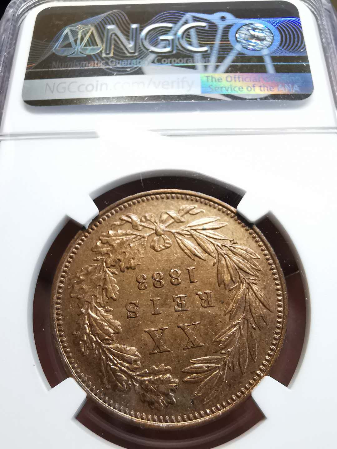 凡希社世界钱币微拍第一百四十七期年末捡漏专场 1883葡萄牙路易斯20R大铜NGC-MS63