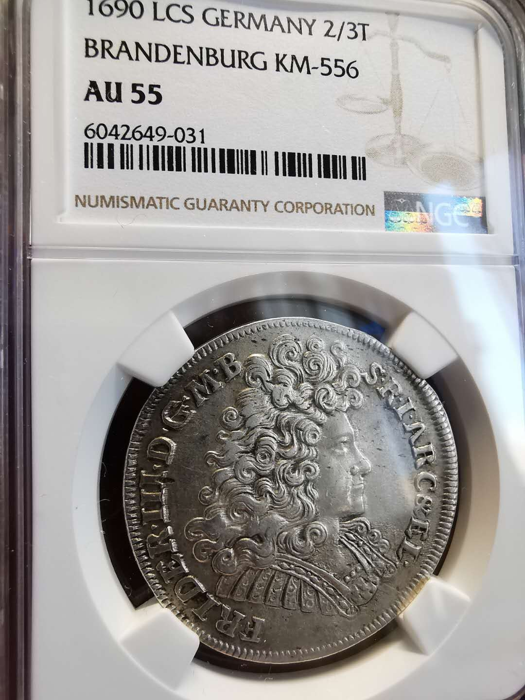 凡希社世界钱币微拍第一百四十七期年末捡漏专场 稀！1690勃兰登堡费德里希2/3泰勒NGC-AU55普鲁士首位国王！