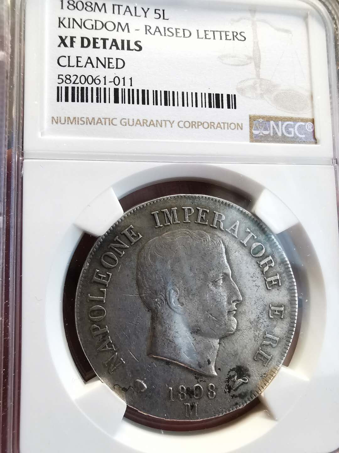 凡希社世界钱币微拍第一百四十七期年末捡漏专场 1808拿破仑王国5里拉大银NGC-XFD