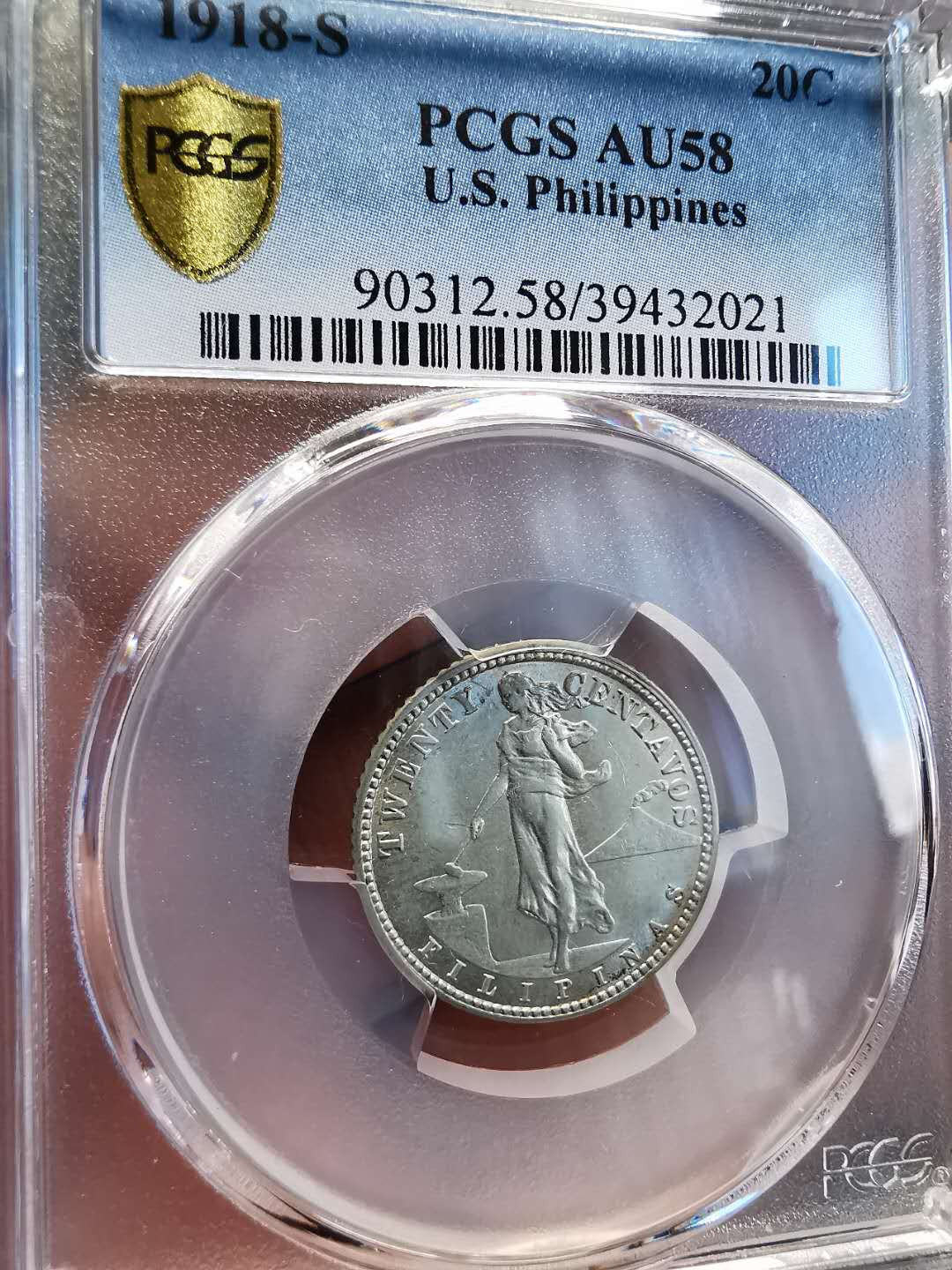 凡希社世界钱币微拍第一百四十七期年末捡漏专场 1918美属菲律宾20分PCGS-AU58