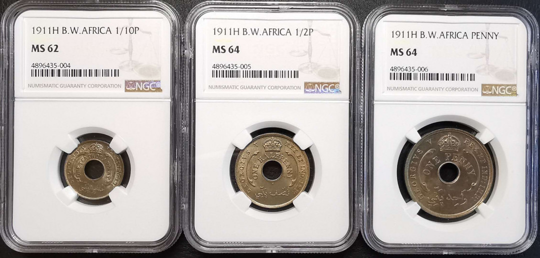 凡希社世界钱币微拍第一百四十七期年末捡漏专场 1911英属西非镍币三枚套NGC-MS62/64/64
