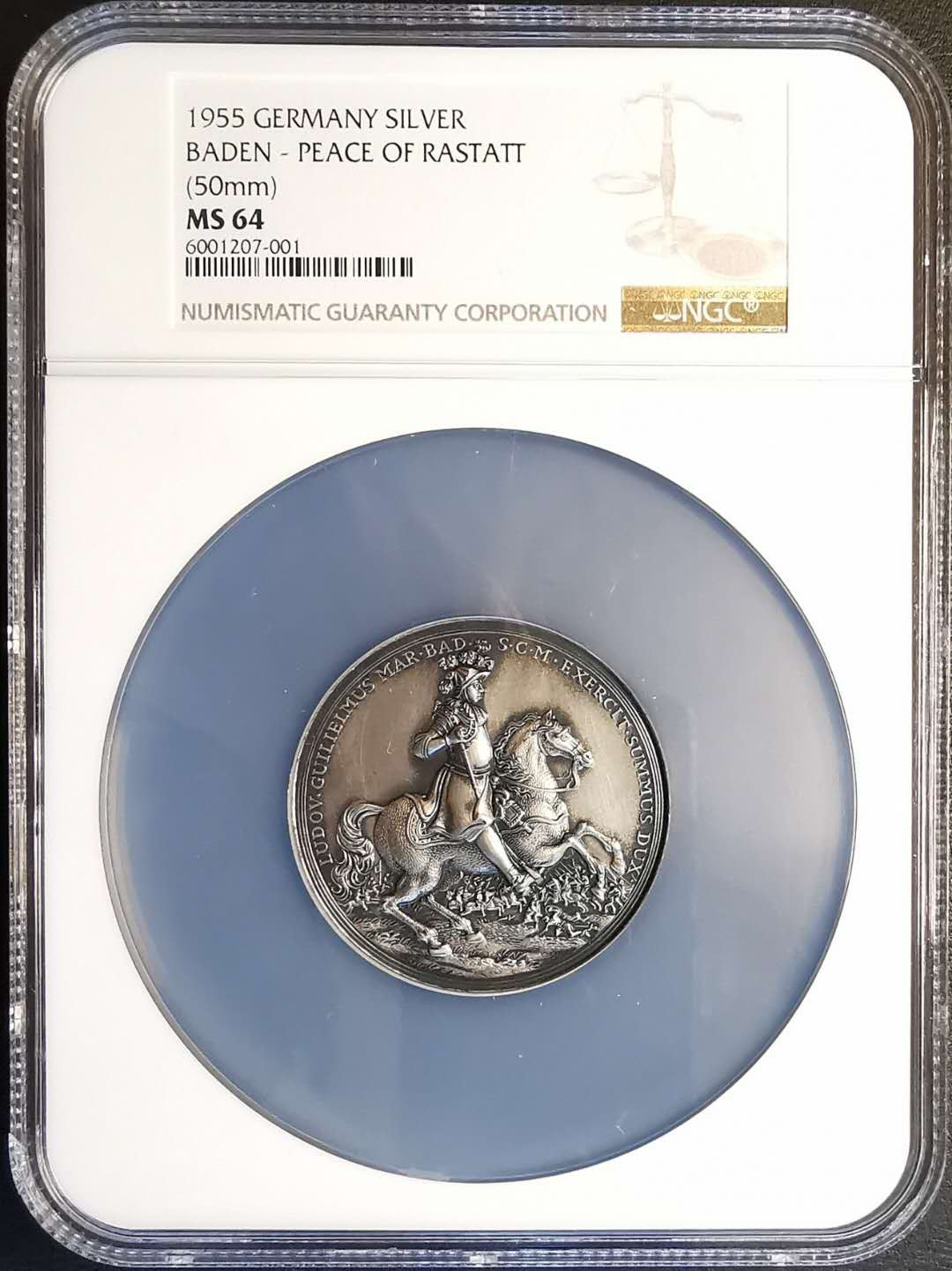 凡希社世界钱币微拍第一百四十七期年末捡漏专场 1955德国巴登边区伯爵路德维希诞辰三百周年纪念银章NGC-MS64