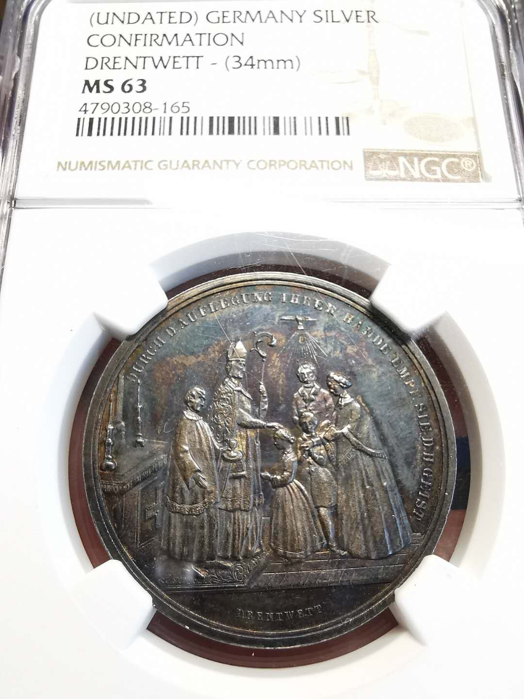 凡希社世界钱币微拍第一百四十七期年末捡漏专场 十九世纪德国天主教坚信礼纪念银章NGC-MS63深五彩精美！