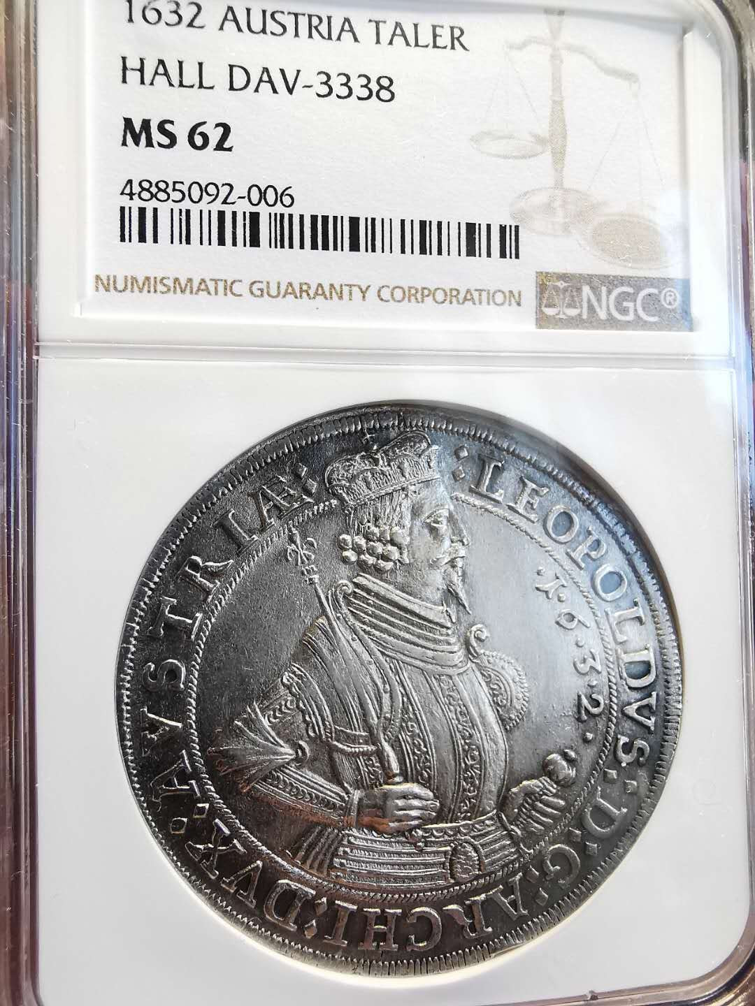 凡希社世界钱币微拍第一百四十七期年末捡漏专场 稀！1632神罗利奥波德泰勒大银NGC-MS62收藏级！