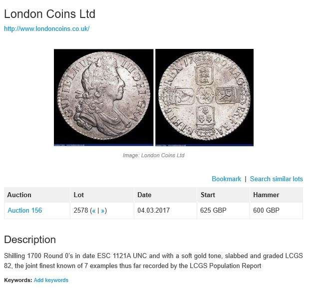 凡希社世界钱币微拍第一百四十七期年末捡漏专场 荐！1700英国威廉三世先令NGC-MS63英伦包浆！