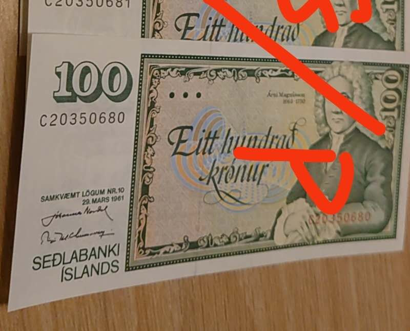 【囧羊收藏】精选微拍第13期（2021年第四期）~纸币硬币混合篇 1961年冰岛100克朗 全新UNC绝品无47