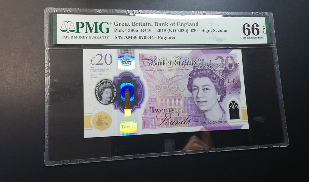 【YSculture】世界纸币 精选拍卖.第21期--预告  全新UNC 英国 20镑 2018年 塑料钞 pmg66
