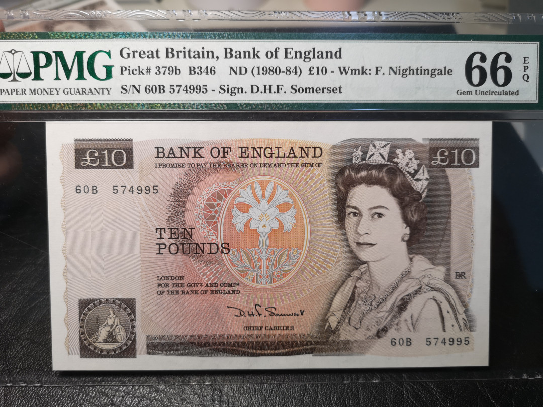 《外钞收藏家》二零二一新年拍（第100期） 379b 二签  英国D序列10镑  PMG66