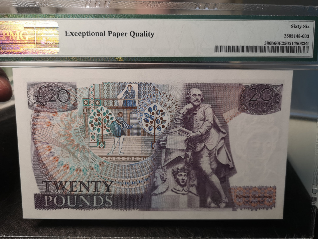《外钞收藏家》二零二一新年拍（第100期） 380b  英国D序列20镑  PMG66