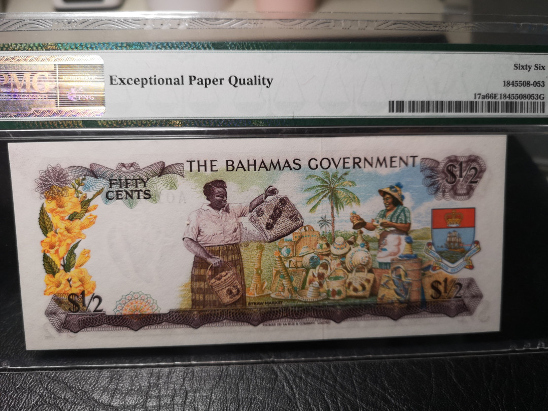 《外钞收藏家》二零二一新年拍（第100期） 1965年巴哈马1/2刀 PMG66 A冠