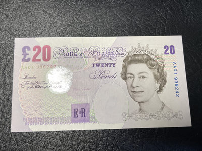 《外钞收藏家》二零二一新年拍（第100期） - 英国E序列20镑 全新UNC  AA01首发冠  跟上一张是同号钞