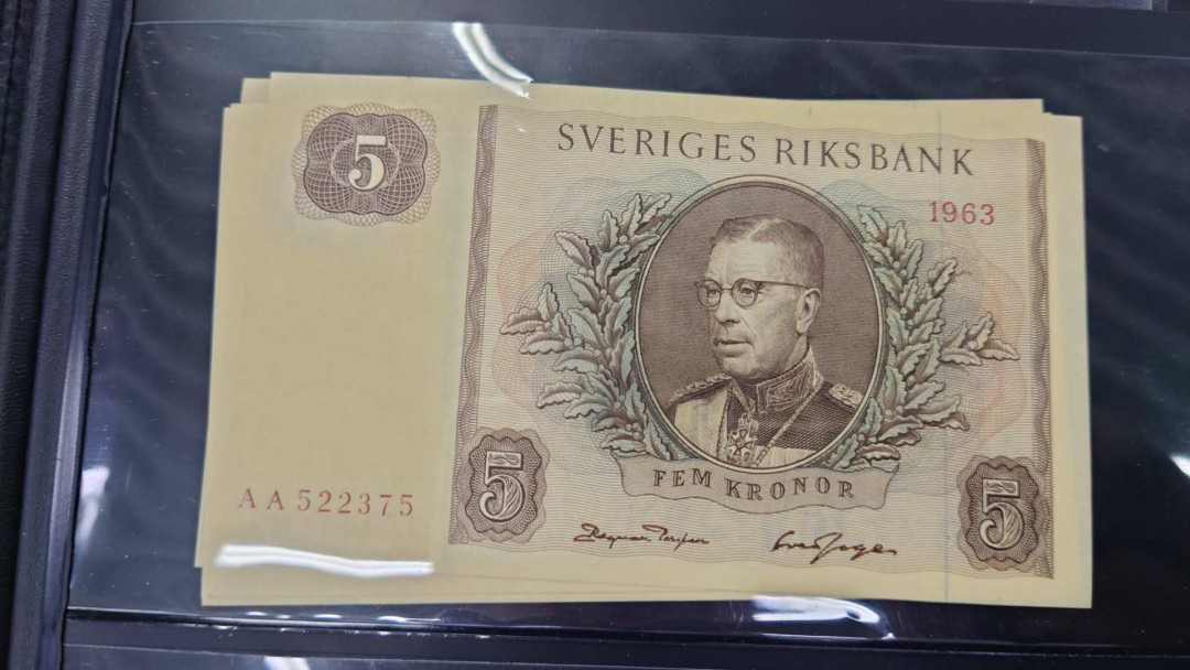 【囧羊收藏】精选微拍第14期~2021年第五期 世界纸币 1963年瑞典5克朗 罕见首发AA冠全新绝品 