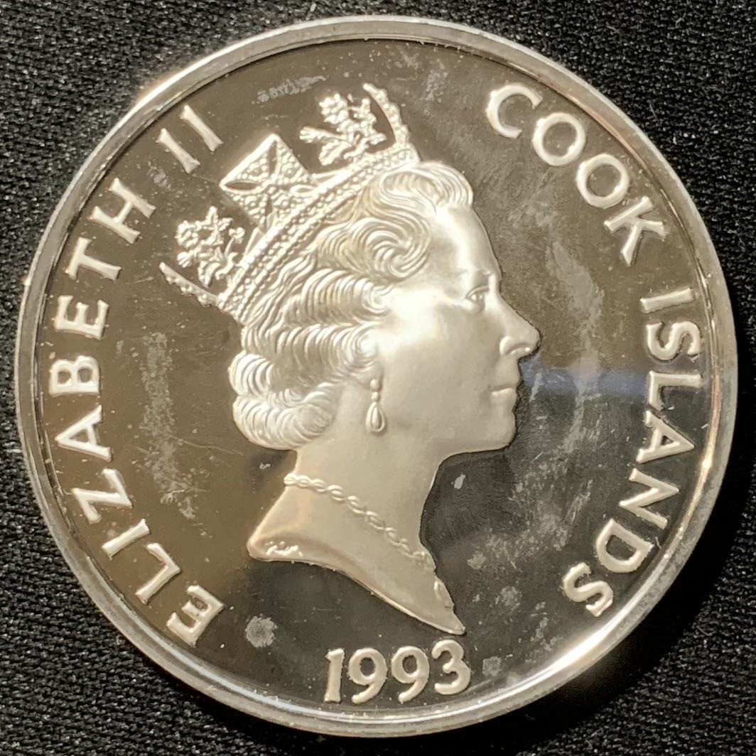 紫瑗钱币—微拍第130期  库克群岛 1993年 发现美洲500周年 矿工淘金 50元 31.35克 0.925银 精制 