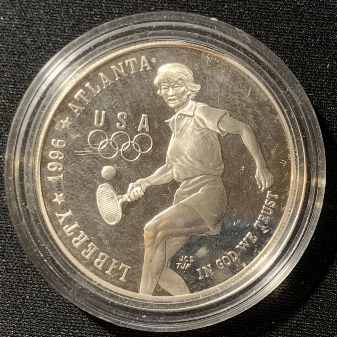 紫瑗钱币—微拍第135期  美国 1996年 亚特兰大奥运会 网球  1元  26.73克 0.9银 精制