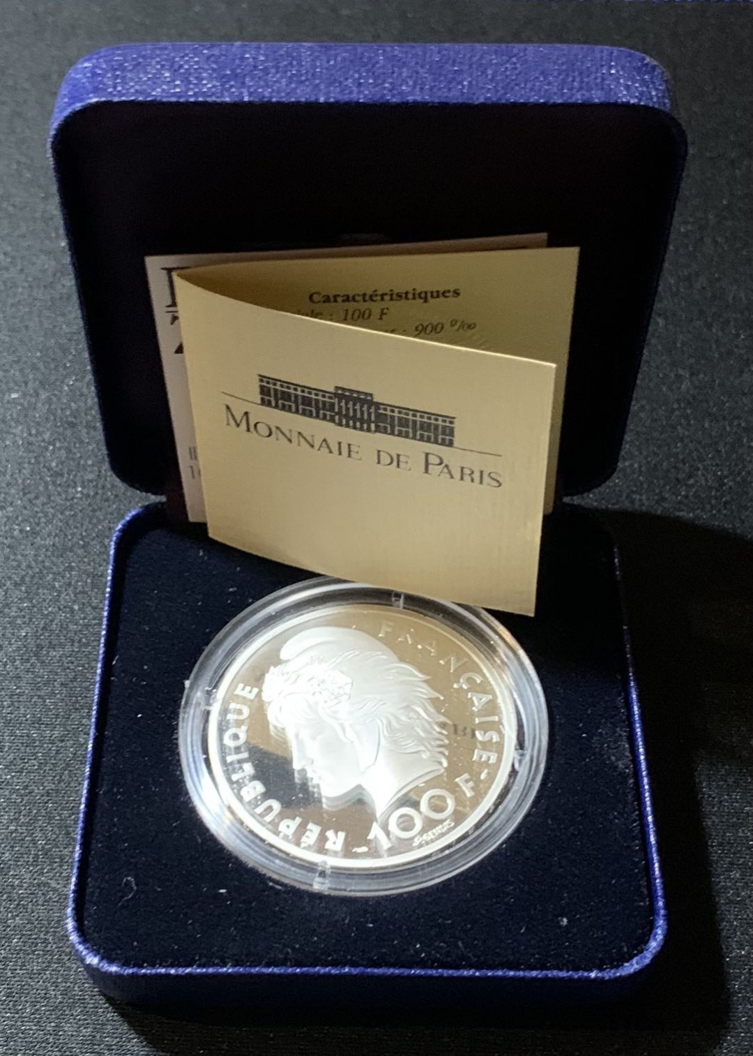 紫瑗钱币—微拍第130期  法国 1993年 地中海运动会 游泳 100法郎15欧元 22.2克 0.9银 精制 原盒证书