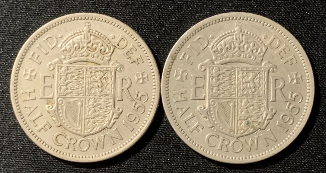 紫瑗钱币—微拍第130期  英国 1955年 伊丽莎白 1/2克朗 2枚一组