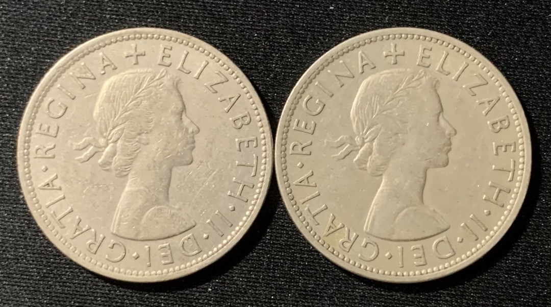 紫瑗钱币—微拍第130期  英国 1955年 伊丽莎白 1/2克朗 2枚一组