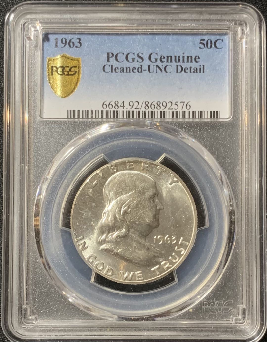 紫瑗钱币—微拍第130期  美国 1963年 富兰克林 50美分 半美元 PCGS UNC Detail
