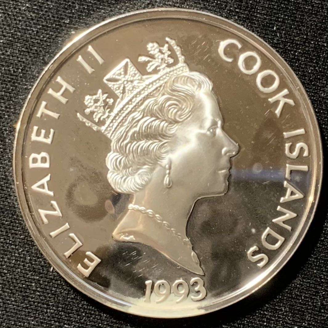 紫瑗钱币—微拍第130期  库克群岛 1993年 发现美洲500周年 迭戈－德韦拉斯克斯  50元 31.35克 0.925银 精制 