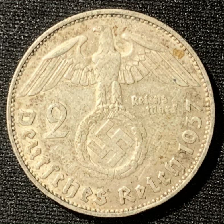 紫瑗钱币—微拍第130期  德国 1937年 J版 兴登堡 2马克 8克 0.625银 