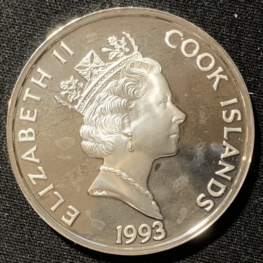 紫瑗钱币—微拍第130期  库克群岛 1993年 发现美洲500周年 弗朗西斯科·德·奥雷利亚纳 50元 31.35克 0.925银 精制 