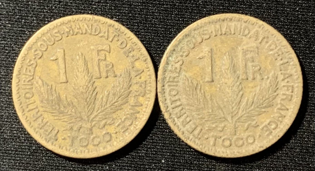 紫瑗钱币—微拍第130期  法属多哥 1924年 1法郎 2枚一组