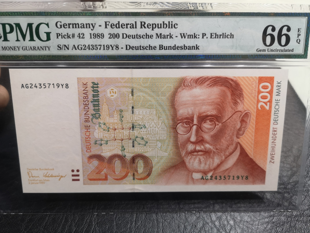 《外钞收藏家》第一百零一期拍卖 1989年德国末版200马克 埃尔利希 PMG66