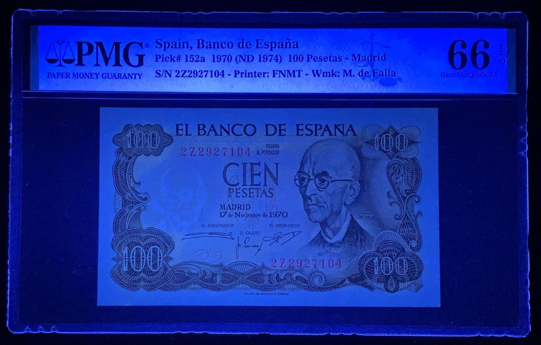 紫瑗钱币—微拍第131期—纸币场 西班牙 1970（1974）年 100比塞塔 PMG 66 EPQ （P-152a）