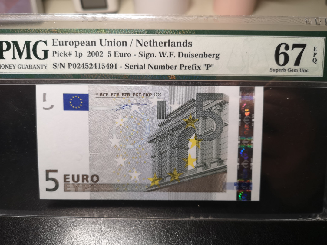 《外钞收藏家》第一百零一期拍卖 2002年5欧元 荷兰 一签 PMG67