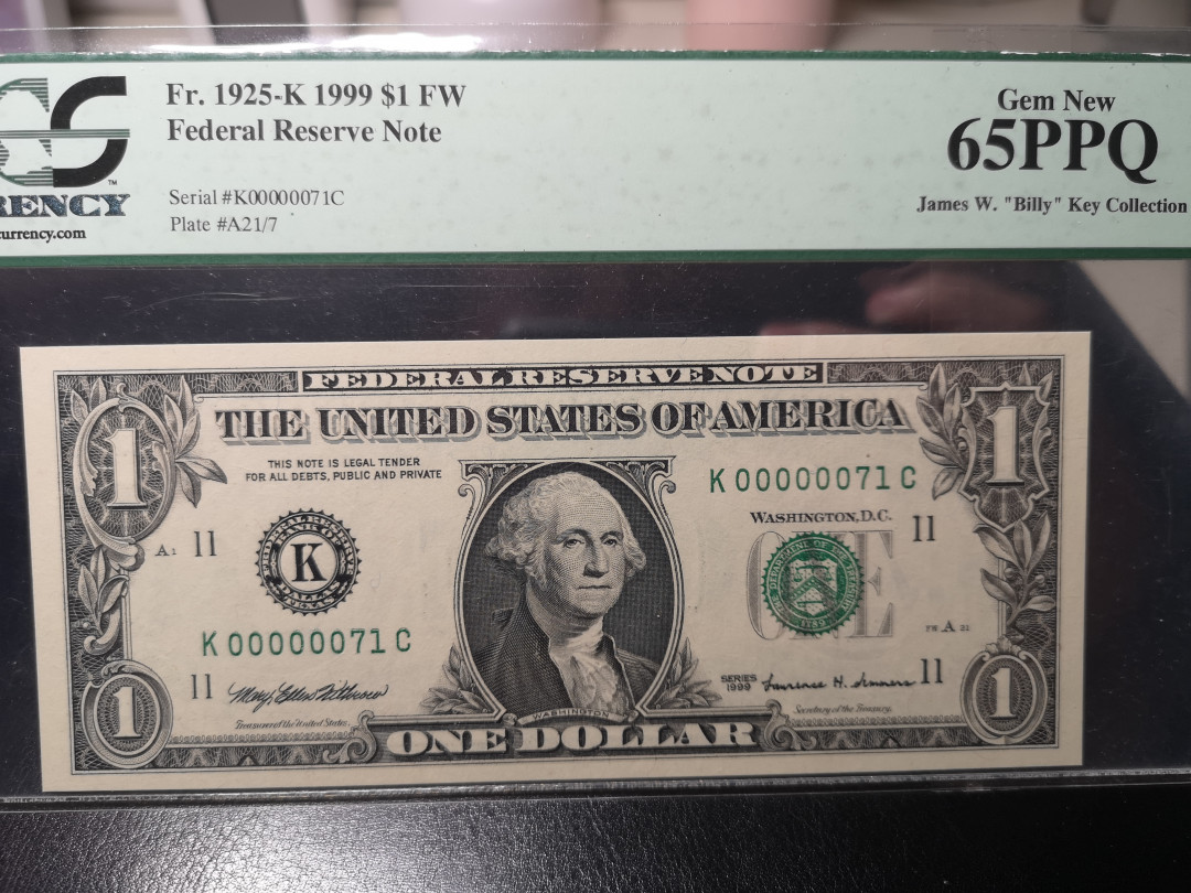 《外钞收藏家》第一百零一期拍卖 1999年1美元 大头版 PCGS65 71号小号