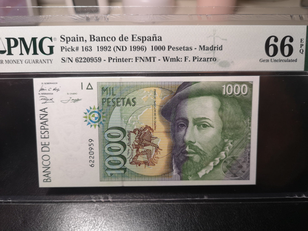《外钞收藏家》第一百零一期拍卖 1992年西班牙1000比塞塔 PMG66