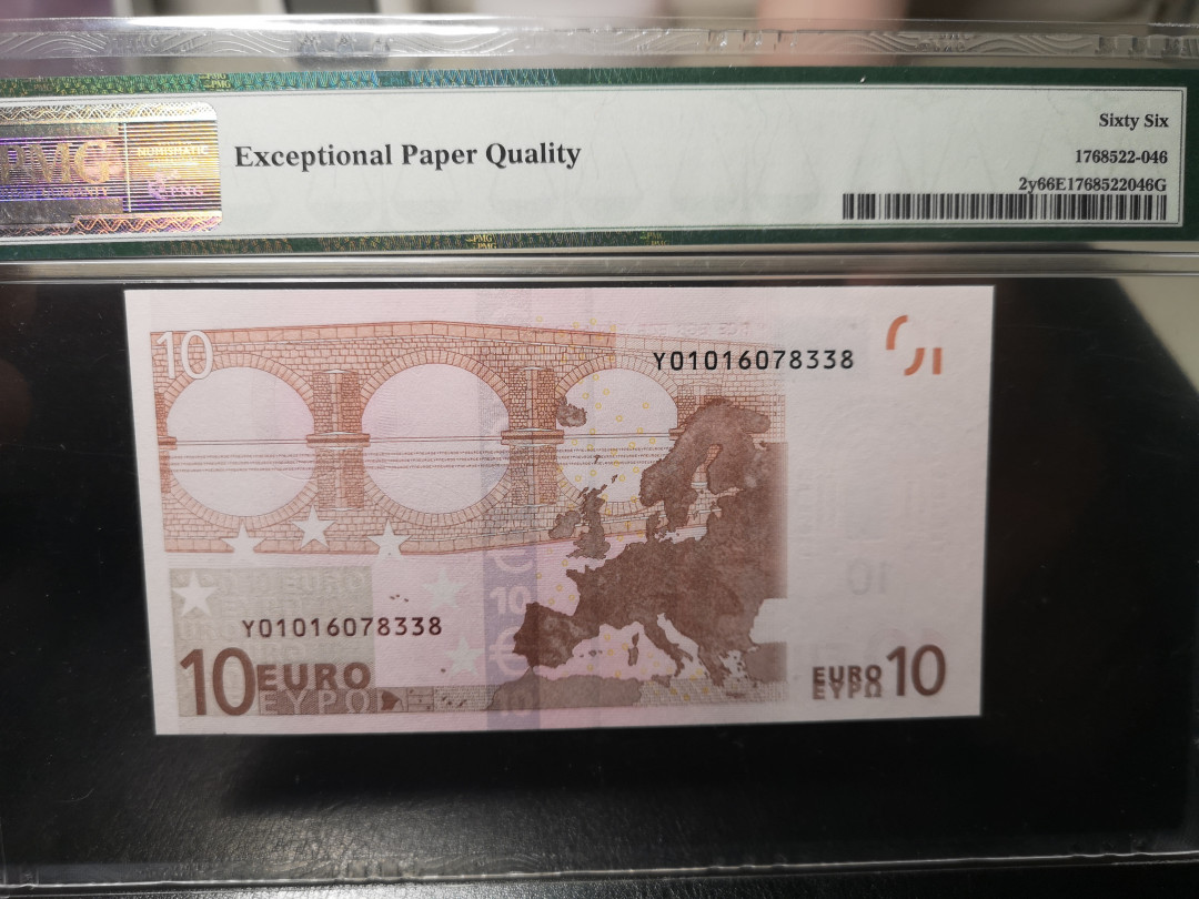 《外钞收藏家》第一百零一期拍卖 2002年10欧元 希腊 一签 PMG66