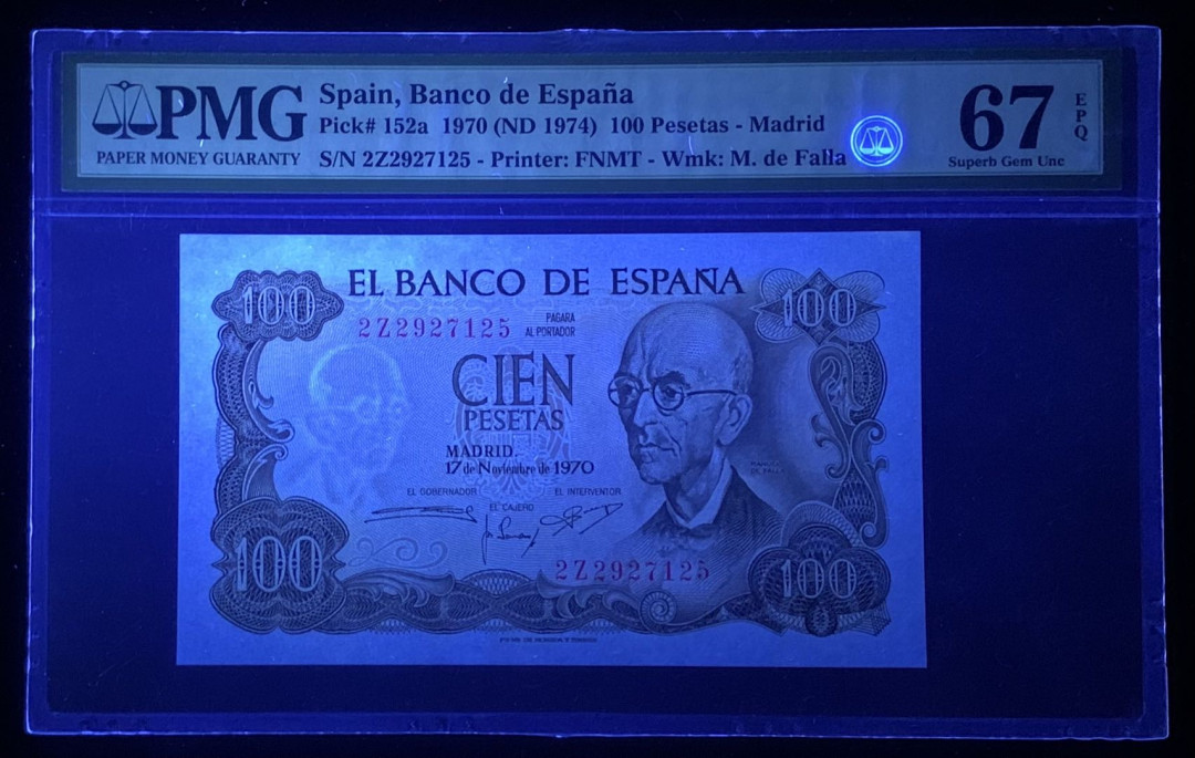 紫瑗钱币—微拍第131期—纸币场 西班牙 1970（1974）年 100比塞塔 PMG 67 EPQ （P-152a）