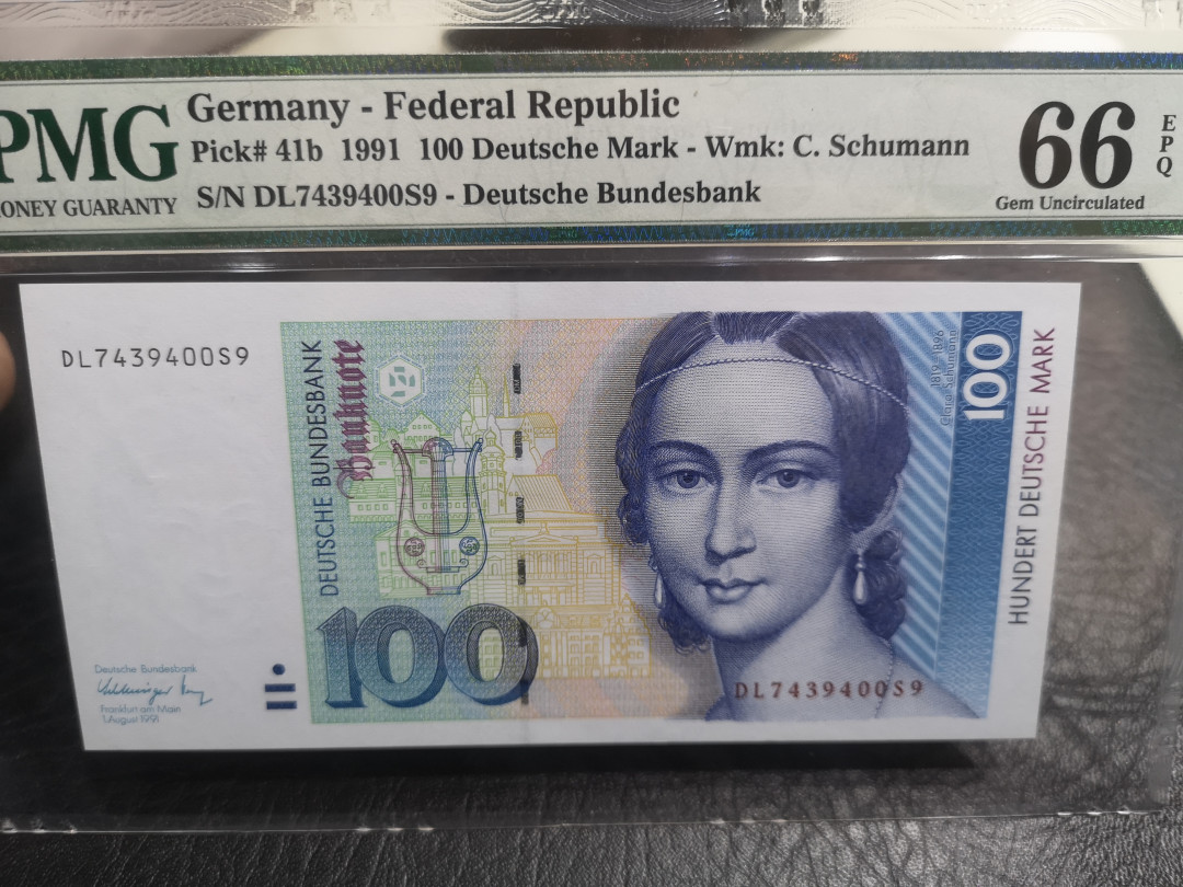 《外钞收藏家》第一百零一期拍卖 1991年德国末版100马克 克拉拉 PMG66